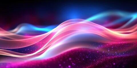 Fototapeta premium a long path of lights on a dark background, Glowing neon lights on a dark background. Suitable for nightlife, party, music, technology, or futuristic themed designs and