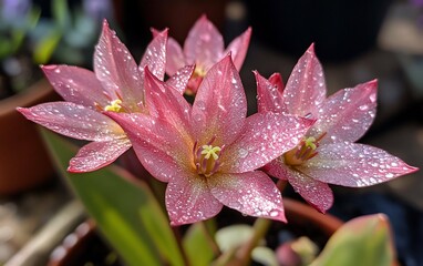 DewKissed Pink Flowers in Bloom