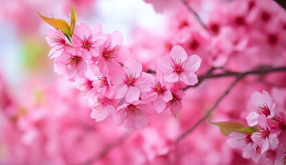 Delicate pink cherry blossoms in full bloom