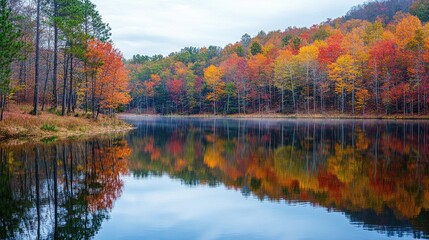 Cheaha State Park, Alabama: Seasonal Landscape with Fall Foliage Reflected in Lake