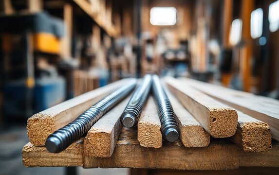 Industrial Bolts on Wooden Planks