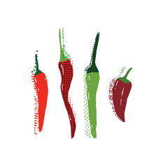 Textured Hand-Drawn Chili Peppers Artistic Food Illustration in Red and Green