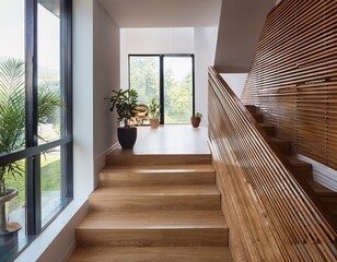 Obraz premium modern interior design staircase with wood st