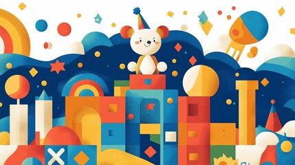 Joyful Bear in Colorful Blockland