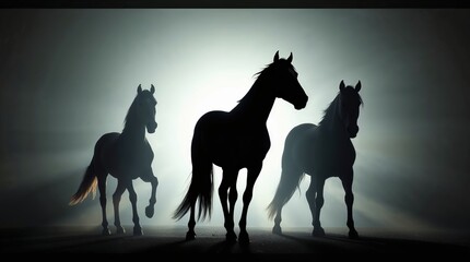 Majestic Horses Silhouette Running Wild in Nature – Beautiful Equine Landscape Photography