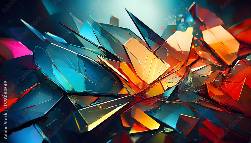 Poster Colorful abstract design featuring sharp shards and geometric shapes, creating a dynamic and vibrant composition