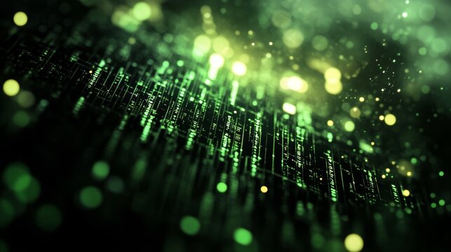 Abstract Green Matrix Code on Black Background Digital Data Stream, Technology Concept