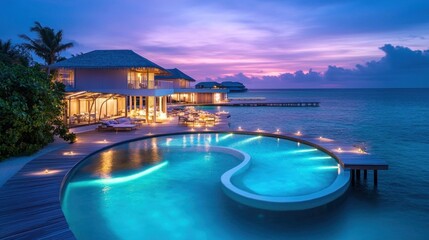Luxury Overwater Bungalow Resort at Sunset