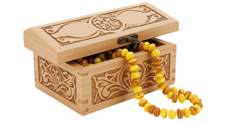 Isolated Amber Jewelry in Wooden Box