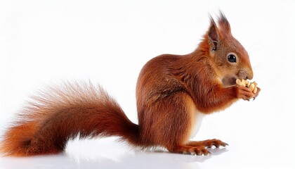 Obraz premium red squirrel eating food isolated on white background