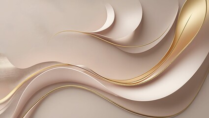 Fototapeta premium Elegant Pastel Light Brown Abstract Background with Golden Curves | Modern Luxury Design for Invitations & Greeting Cards