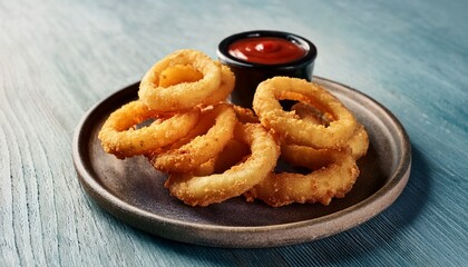 crispy fried calamari rings served with ketchup