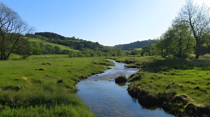 Fototapeta premium A serene valley with a gently winding river