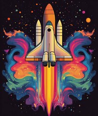 Naklejka premium Cosmic Rocket Launch Vibrant Nebula Flight