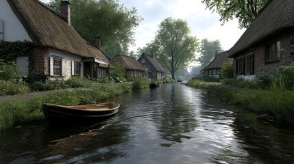 Obraz premium Netherlands flag celebration picturesque canals cultural vacation experience amidst charming countryside