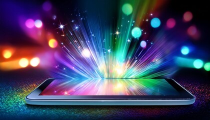 sparkling tablet in colorful glowing background