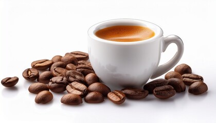 Fototapeta premium small espresso cup with coffee beans isolated on white background