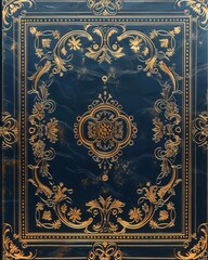 Elegant Dark Blue Vintage Book Cover with Gold Floral Design
