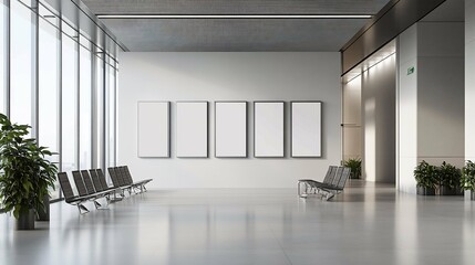 Fototapeta premium Modern Lobby with Blank Artwork Seating