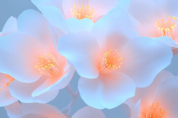 Fototapeta premium A stylized macro of cherry blossom petals opening wide around glowing yellow stamens, symbolizing