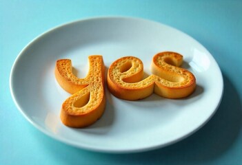 Close-up of toasted bread slices spelling YES. Concept of dieting, healthy choices, and carb-free lifestyle.