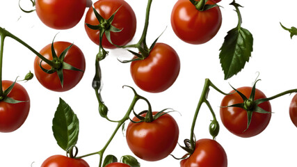 A bunch of ripe juicy red tomatoes on the vine isolated