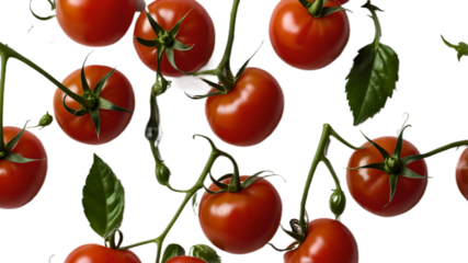 A bunch of ripe juicy red tomatoes on the vine isolated