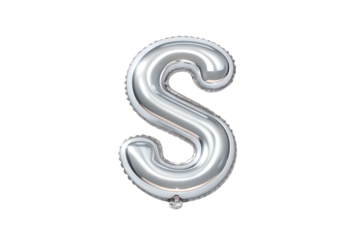 S capital alphabet chrome silver shine balloon with Transparent background