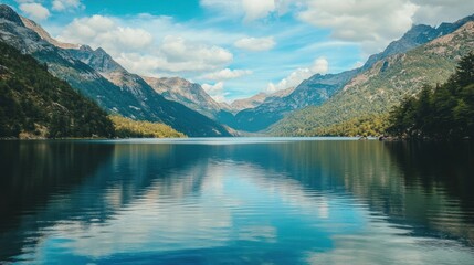 Scenic view of a lake surrounded by majestic mountains and trees