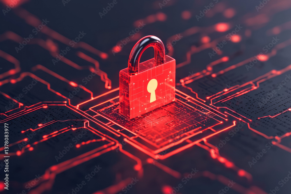 Fototapete a visual representation of software security with a padlock icon integrated into a digital matrix,