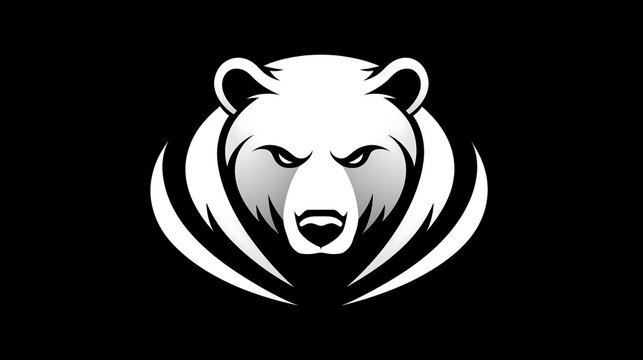 White Bear Head Silhouette on Black Background Minimalist Vector Illustration for Wildlife Forest Art Decor