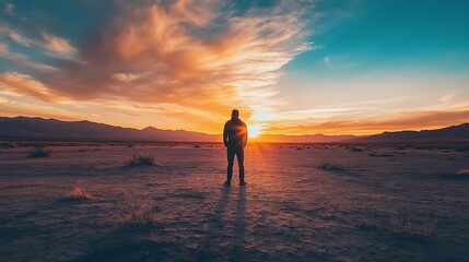 Fototapeta premium Sunset Silhouette in Desert Landscape