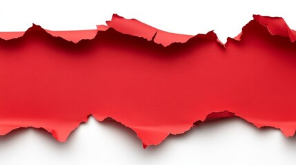 Torn red paper strips with rough edges on white background.