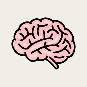 Isolated Pastel Pink Glowy Brain Vector Illustration 3D Effect Vector Icon Illustration on Clear Background.  Neural Mental Health Creative Concept Idea