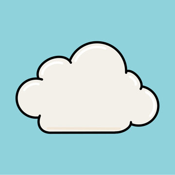 Minimalist Cartoon of a Fluffy White Cloud Icon Floating Across Bright Blue Sky Perfect for Children's Illustrations or Whimsical Designs