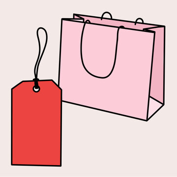 Pink Shopping Bag with Red Sale Tag Vector Illustration