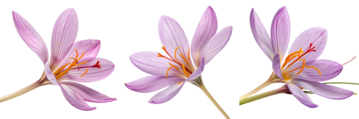  Set of A Meadow saffron pink color flower isolated on a transparent background