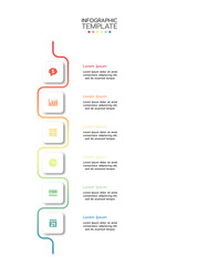 6 Circular elements placed in vertical row. Concept of 6 successive steps of project development process. Flat infographic design template. Simple vector illustration for business analytics.