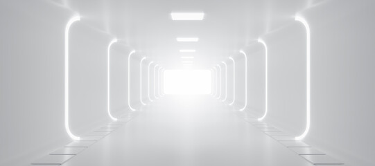 Obraz premium Abstract Futuristic empty floor and room Sci-Fi Corridor With light for showcase,room,interior,display products.Modern Future cement floor and wall background technology interior concept.3d render