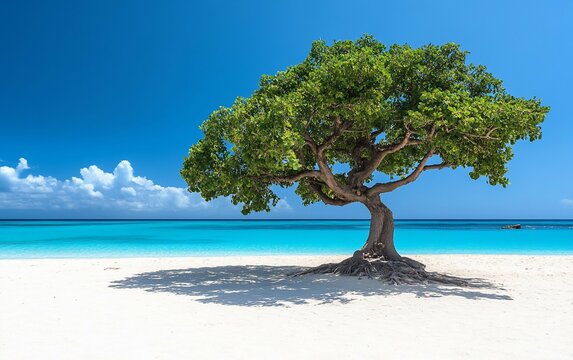 Lush Tree on Pristine Caribbean Beach