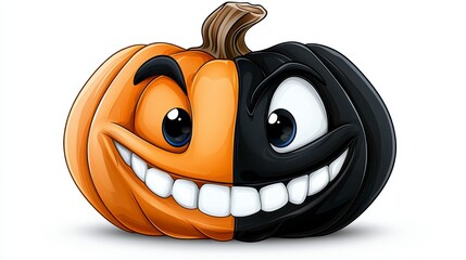 Fototapeta premium Split Pumpkin Halloween Illustration Orange and Black Cartoon Faces