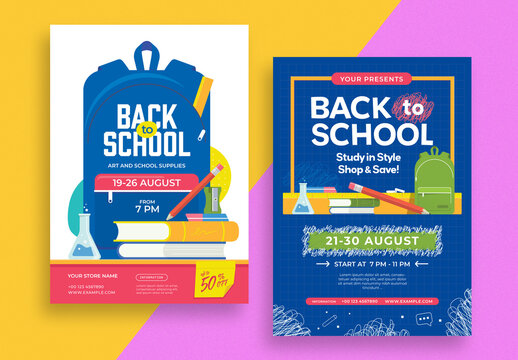 Back to School Event Flyer Layout with Backpack and Books