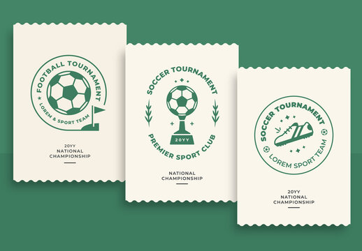 Soccer Tournament Labels designs Layout with Green Accent