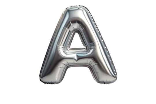 A capital alphabet chrome silver shine balloon with Transparent background