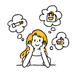 欲しい物を想像してワクワクする女性のイラスト