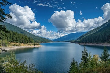 Colville National Forest: Sullivan Lake Landscape with Mountain View and Scenic Water Reflection