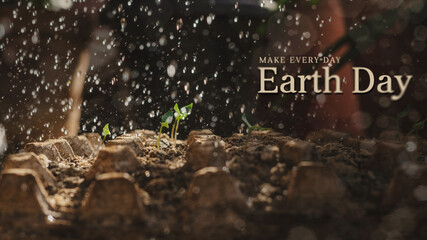 A symbolic Earth Day poster featuring a small green sprout growing in soil, representing sustainability, growth, and environmental conservation. Perfect for Earth Day campaigns and eco-friendly themes