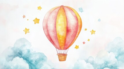 Obraz premium Cute kids watercolor air balloon illustration with color