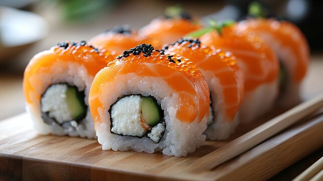 Delicious Salmon Sushi Rolls Closeup of excellence in splendor beyond compare with grace in style