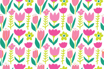 Colorful cute hand drawn flower seamless pattern background blossom, love, vintage, textile,  fashion, contemporary, feminine  design.
